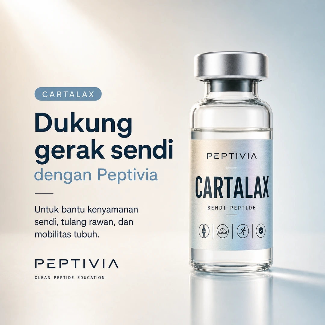 Vial Peptivia Cartalax, poster bertema sand blue dengan headline Dukung gerak sendi