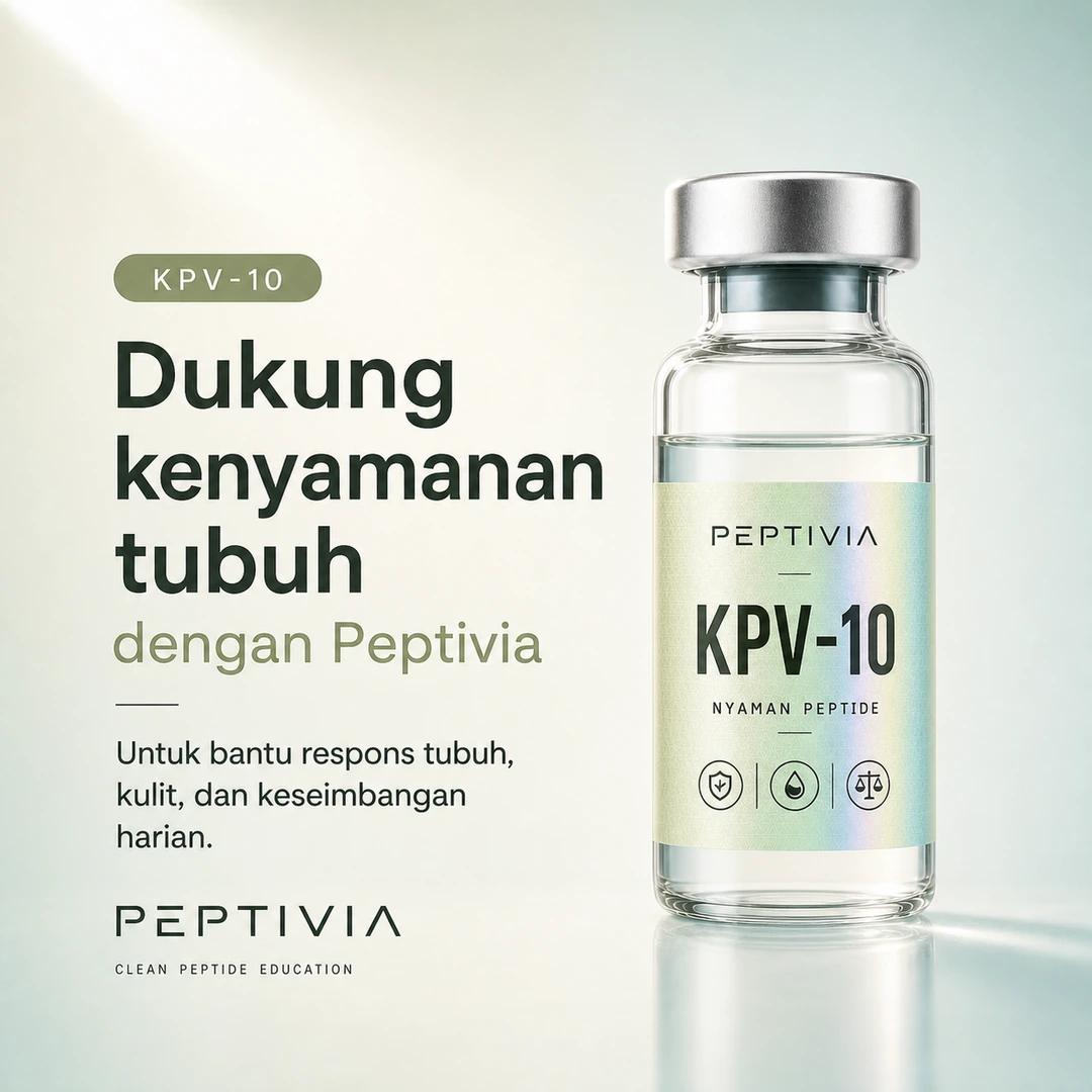 Vial Peptivia KPV-10, poster bertema olive aqua dengan headline Dukung kenyamanan tubuh