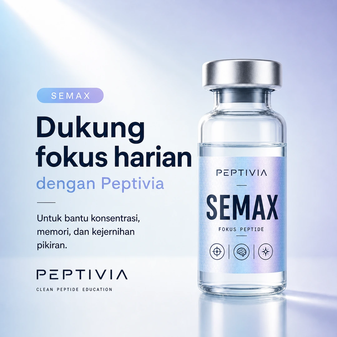 Vial Peptivia Semax, poster bertema icy blue dengan headline Dukung fokus harian
